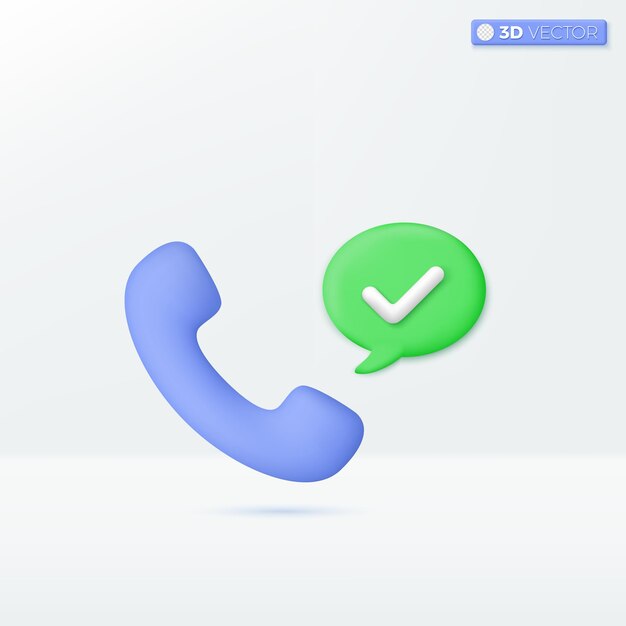 Teléfono correcto discurso icono símbolos buena charla decir sí confirmar hecho buenas noticias concepto 3D vector aislado ilustración diseño Dibujos animados pastel Estilo mínimo Puede usarse para diseño ux ui anuncio impreso