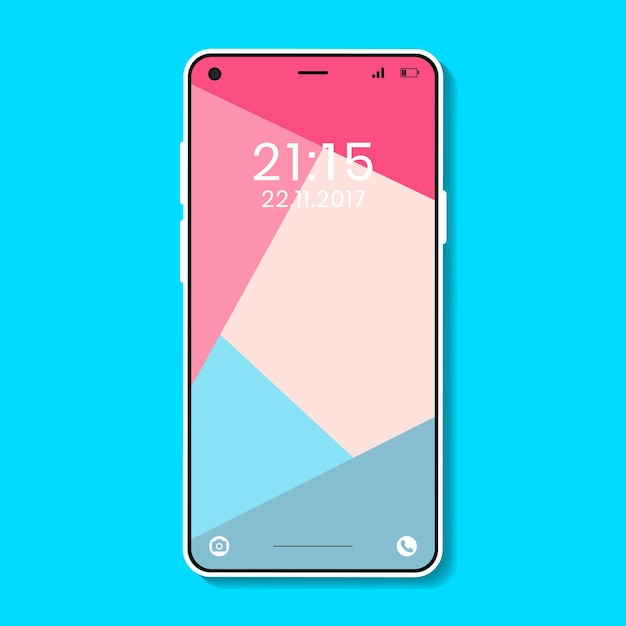 Un teléfono con un fondo rosa y azul, una maqueta de teléfono.