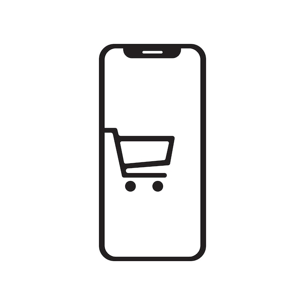 Teléfono con icono de carrito en fondo blanco Ilustración vectorial de letrero de compras en línea Pedido en línea
