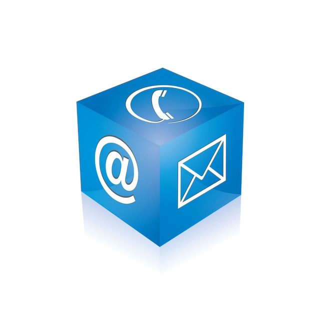 Teléfono de icono de correo en cubo de señal en color azul sobre fondo blanco ilustración vectorial archivo vectorial eps 10