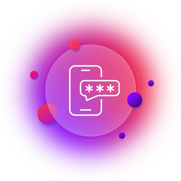 Teléfono con icono de línea de contraseña Bloqueo del sistema de seguridad bloqueo de palabra clave protección de datos privados seguridad desbloqueo clave gráfica Concepto de privacidad Estilo de morfismo de cristal Icono de línea vectorial para empresas