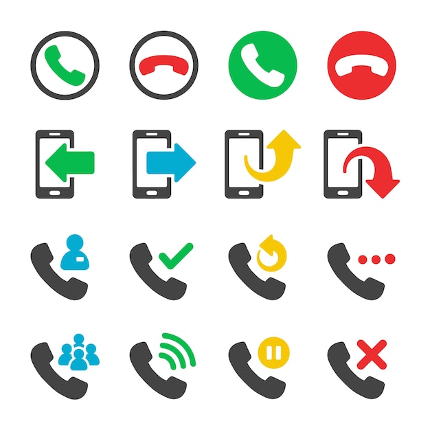 un teléfono con un icono de teléfono y acallcontact establecido icono de telefono en el medio