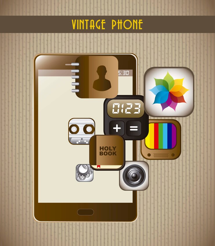 Vector teléfono con iconos de aplicaciones sobre cartón texuture vector