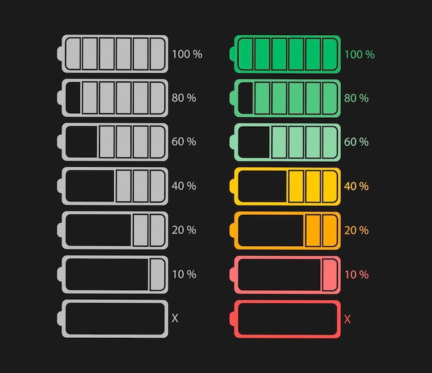 Vector teléfono inteligente con batería descargada y completamente cargada. ilustración vectorial