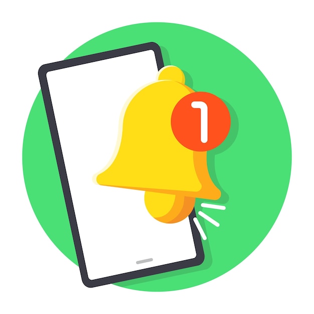 Vector teléfono inteligente con campana de notificación 1 en un concepto de notificación móvil de fondo de círculo verde