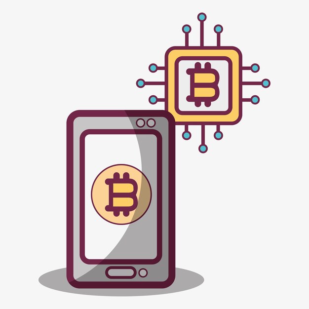 teléfono inteligente y circuito de moneda de dinero bitcoin