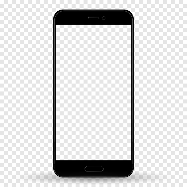 Teléfono inteligente en color negro estilo iphone con pantalla táctil en blanco aislada en ilustración de vector de stock de fondo transparente