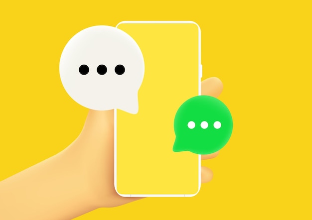 Teléfono inteligente de concepto 3D con chat de mensajes, hablar entre ellos y cuadro de comentarios. ilustraciones vectoriales.