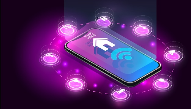 Teléfono inteligente controlado por el hogar inteligente.