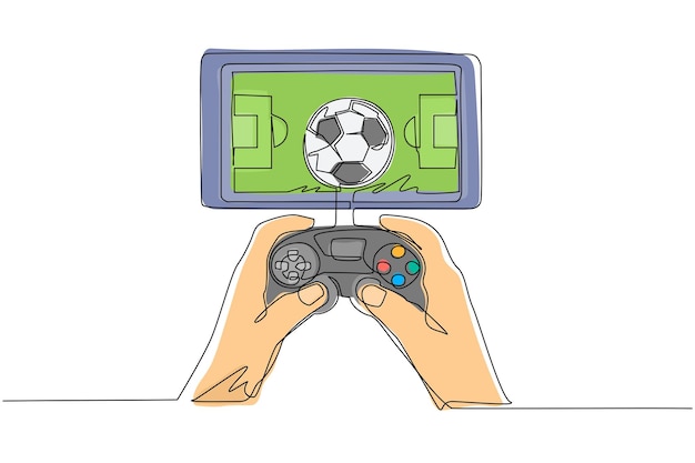 Un teléfono inteligente de dibujo de línea continua con un gamepad y juegos de fútbol juegos de fútbol en línea