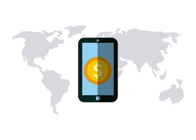 teléfono inteligente con el icono de la moneda de oro