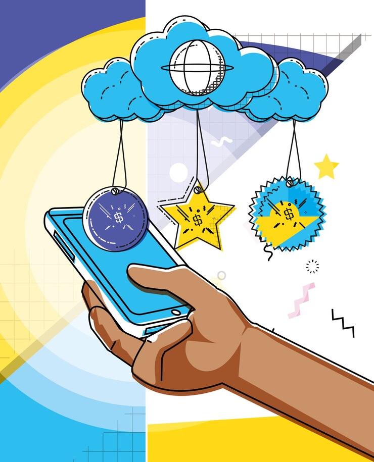 Vector teléfono inteligente con iconos en línea de compras estilo pop art
