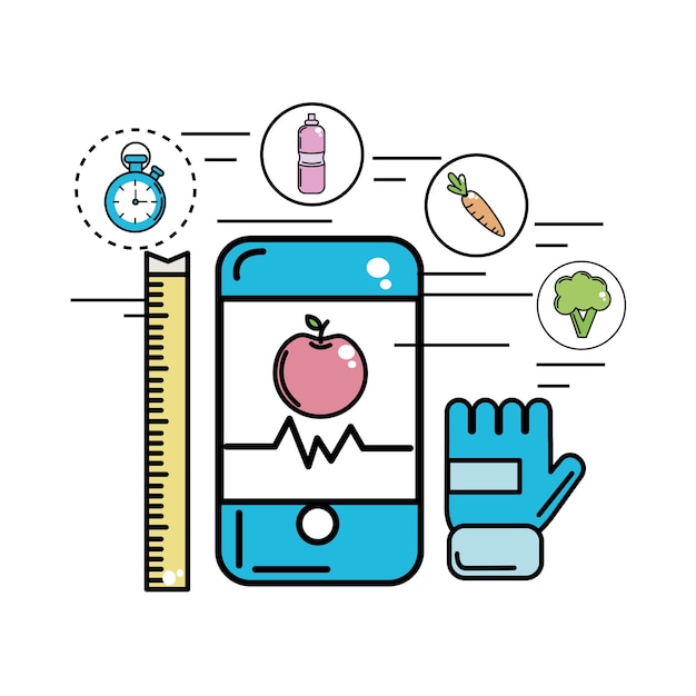 teléfono inteligente con latido y manzana dentro
