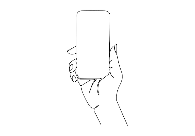 Teléfono inteligente en la mano dibujo continuo de una línea ilustración vectorial minimalismo diseño smart mo.