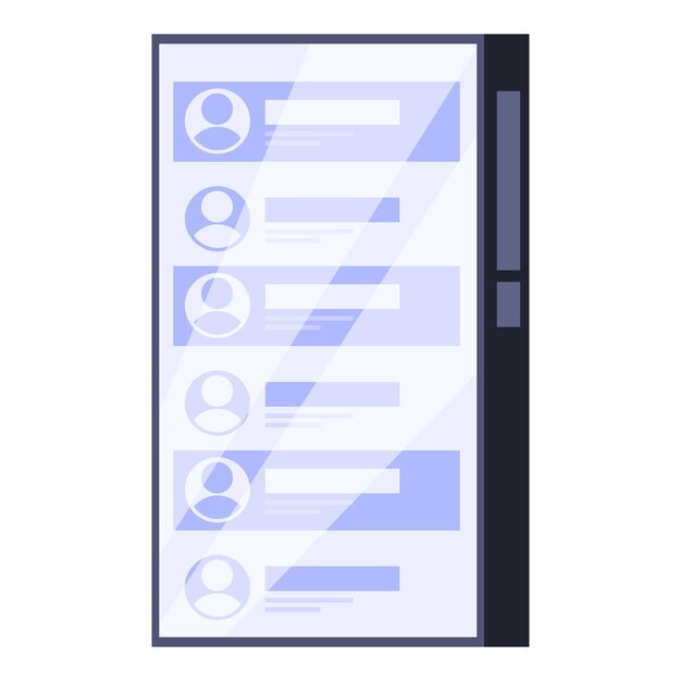 Un teléfono inteligente moderno que muestra una interfaz de usuario con una lista de imágenes de perfil y burbujas de mensajes vacías