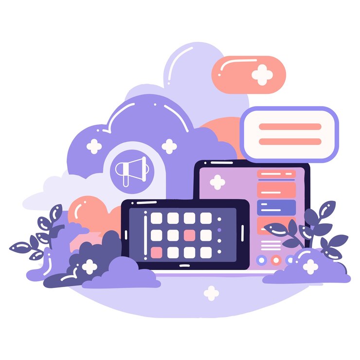 Vector teléfono inteligente y negocios en estilo plano ux ui
