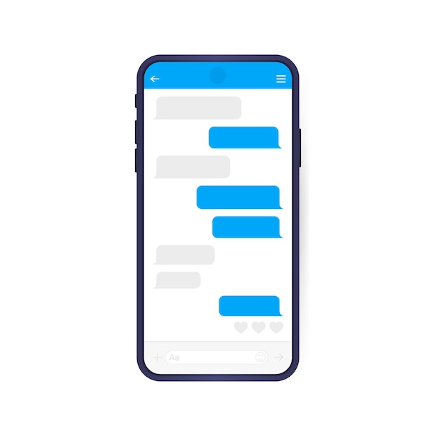 Teléfono inteligente con pantalla de chat de mensajería. estilo plano moderno de la ilustración del vector.
