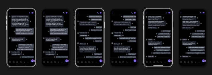 Vector teléfono inteligente con pantalla de chat de mensajería y plantilla de burbuja sms de onda de voz para componer diálogos ilustración vectorial moderna en estilo plano sobre un fondo negro