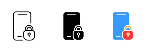 Un teléfono inteligente con una pantalla táctil y un ícono de candado que indica que el dispositivo está bloqueado y requiere una contraseña Conjunto vectorial de íconos en línea estilos negros y coloridos aislados