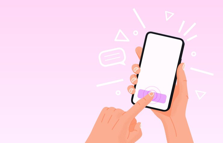 Vector un teléfono inteligente con pantalla táctil que utiliza una aplicación de medios de dispositivo ilustración vectorial