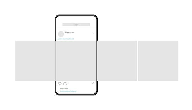 Vector teléfono inteligente con publicación de interfaz de carrusel en la red social