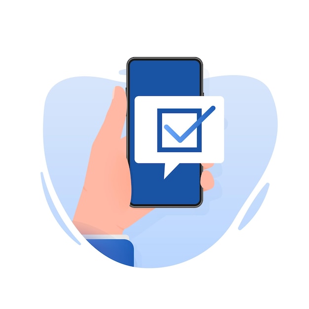 Teléfono inteligente que ha aprobado la marca de verificación de operación exitosa de notificación de marca