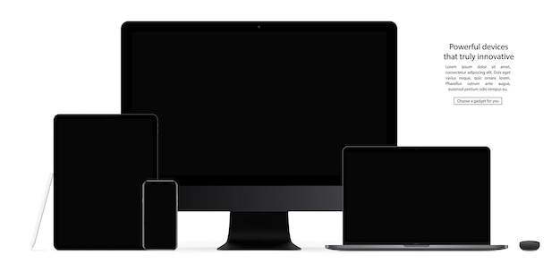 Vector teléfono inteligente, tableta, computadora portátil y lápiz gráfico modelos realistas de aparatos y dispositivos