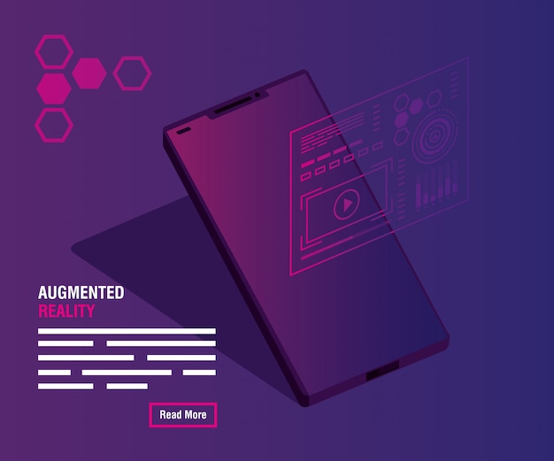 Vector teléfono inteligente con tecnología de realidad aumentada