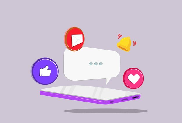 teléfono inteligente vektor gratuito con notificación de icono en las redes sociales