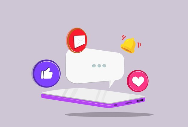 Vector teléfono inteligente vektor gratuito con notificación de icono en las redes sociales