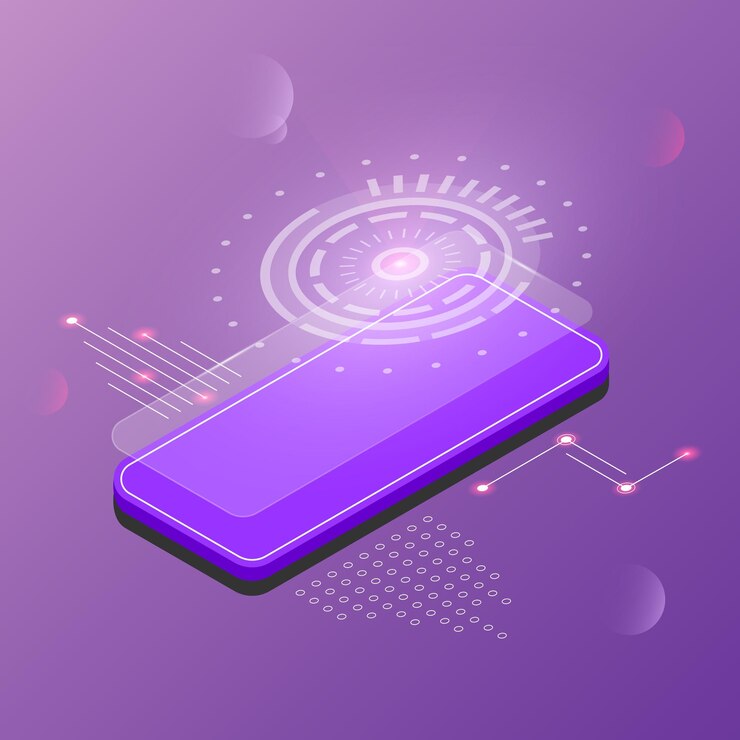Vector teléfono isométrico moderno con elementos infográficos en estilo techno