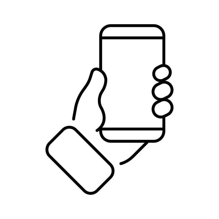 Teléfono en mano icono de maqueta Estilo lineal Icono de vector