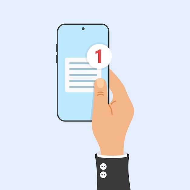 Teléfono de mano con icono de notificaciones en estilo plano Smartphone con nueva ilustración vectorial de notificación en fondo aislado Concepto de negocio de señal de mensaje de recordatorio