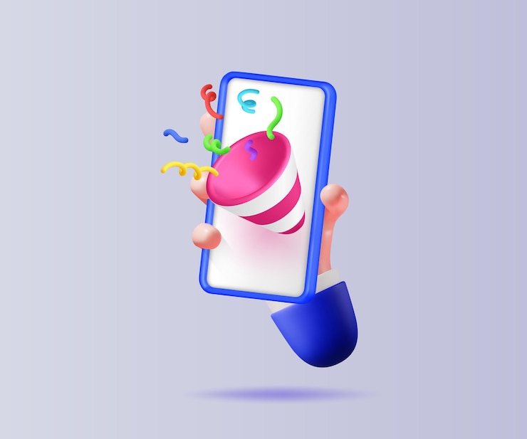 Vector teléfono en la mano con icono de popper y confeti concepto de celebración ganadora de premios
