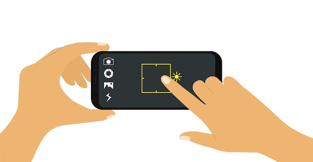 Teléfono en mano. Toma fotos en el teléfono.