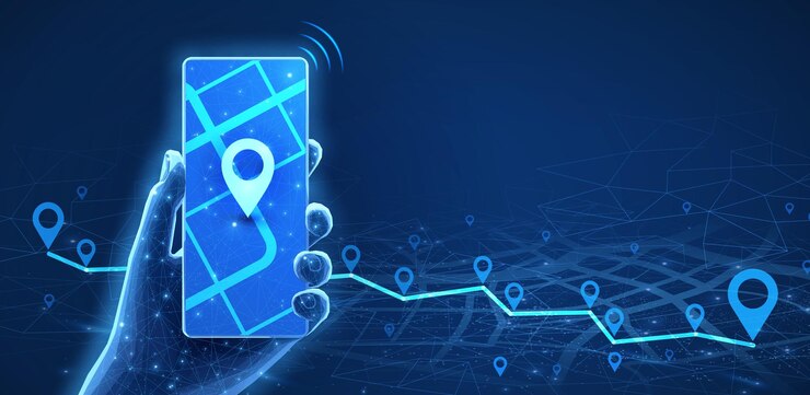 Teléfono con mapa y alfileres teléfono móvil aplicación GPS rastreador geo ubicación