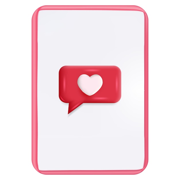Teléfono móvil 3D con corazón sobre fondo blanco