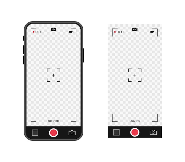 Teléfono móvil con cámara récord. plantilla de visor marco de grabación de video de resolución de teléfono 4k. pantalla de grabación de video.