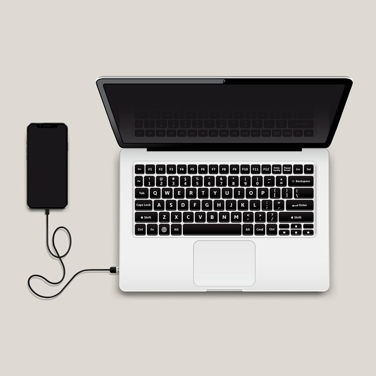 Vector teléfono móvil conectado a la computadora portátil
