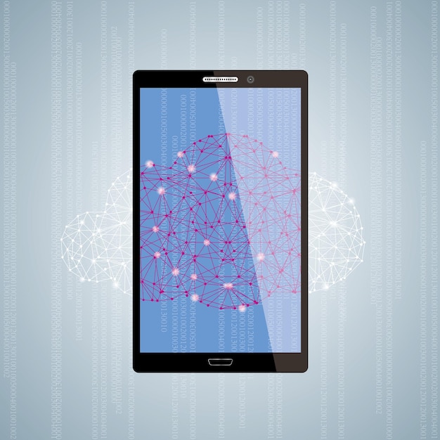 Teléfono móvil dibujado por vectores. Concepto de computación en la nube.