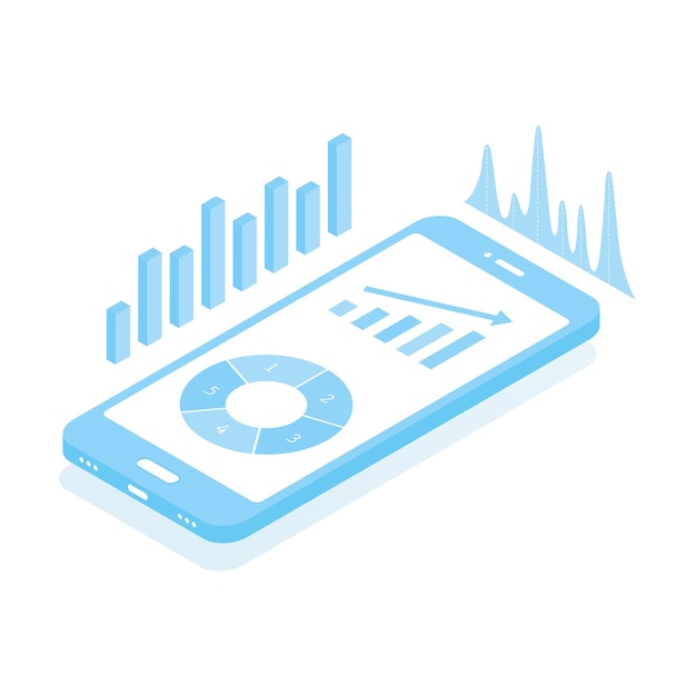 Teléfono móvil e infografía de análisis. Gráfico de negocios y diagrama en smartphone.