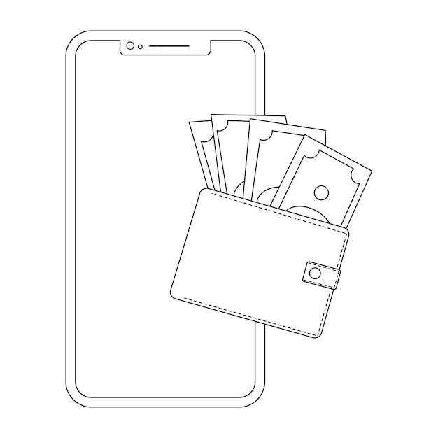 Vector teléfono móvil con icono de billetera