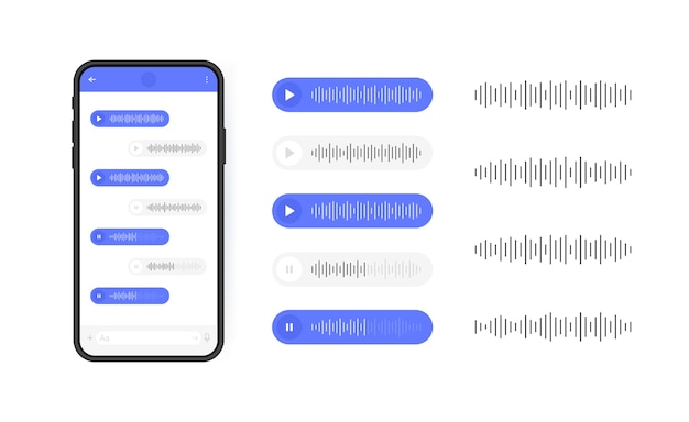 Vector teléfono móvil con icono de mensajes de voz. burbuja de mensaje con onda de sonido para redes sociales. ilustración moderna.