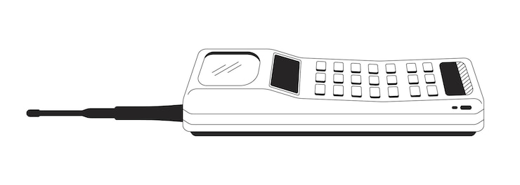 Vector teléfono móvil de ladrillo retro objeto de línea 2d