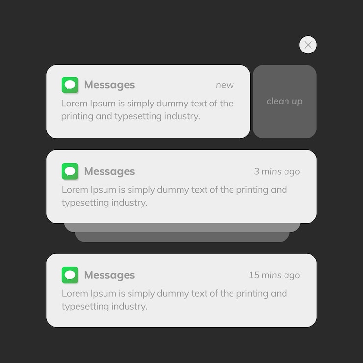 Vector teléfono móvil con notificaciones push o mensajes sms smartphone teléfono móvil