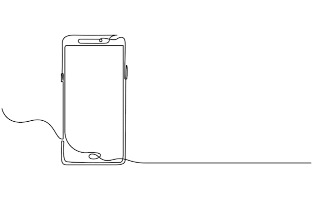 Un teléfono móvil con pantalla táctil, un gadget de tecnología moderna, un diseño, un boceto, un contorno, un dibujo vectorial.