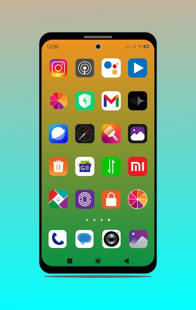 Teléfono móvil con papel tapiz colorido y aplicación utilizable