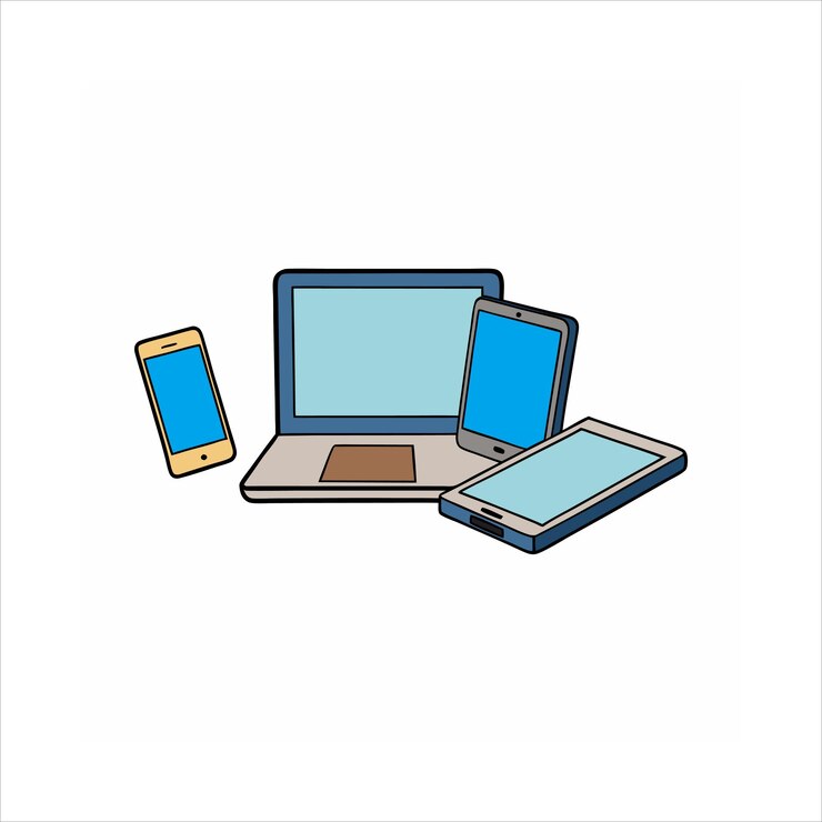 Vector teléfono móvil portátil 3d y tabletas digitales pc vector