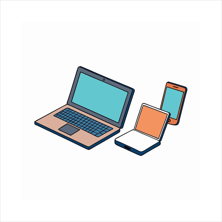 Vector teléfono móvil portátil 3d y tabletas digitales pc vector