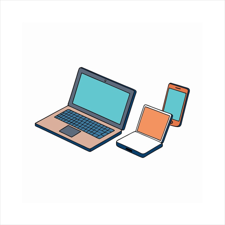 Vector teléfono móvil portátil 3d y tabletas digitales pc vector